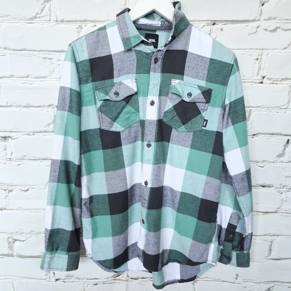 Vans Green and Black Plaid Button Down Shirt